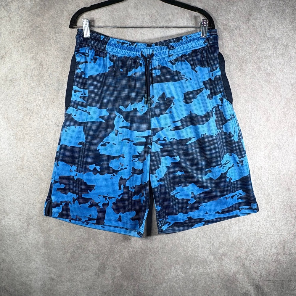 AND1 Basketball Shorts Mens Size Large Blue‎ Camo Mesh Athletic Gym Active